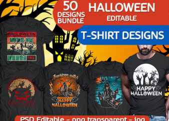 50 Halloween pumpkin boo tshirt designs bundle