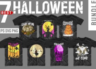 Halloween bundle svg png t-shirt designs bundles. Horror t shirt design illustration monster t shirts pack vector