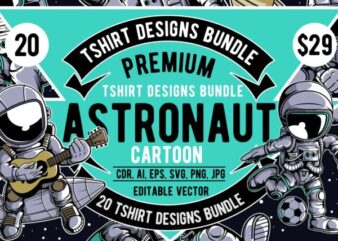 20 Astronaut Cartoon Tshirt Designs Bundle