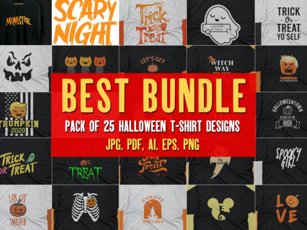 Halloween T shirt Pack of 25 designs ready to print | Commercial use