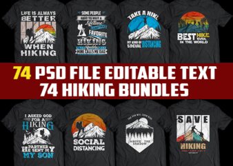 74 HIKING Tshirt designs Bundles png transparent and psd file Editable