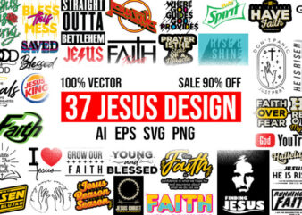37 JESUS Design Bundle 100% Vector AI, EPS, SVG, PNG, CDR